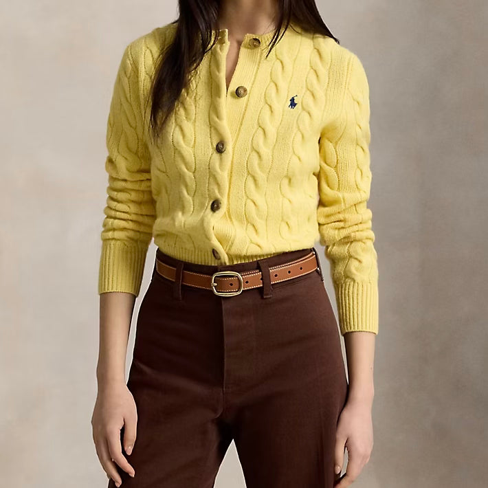 < ‼️一件包郵‼️ > Cable-Knit Cardigan Autumn Yellow