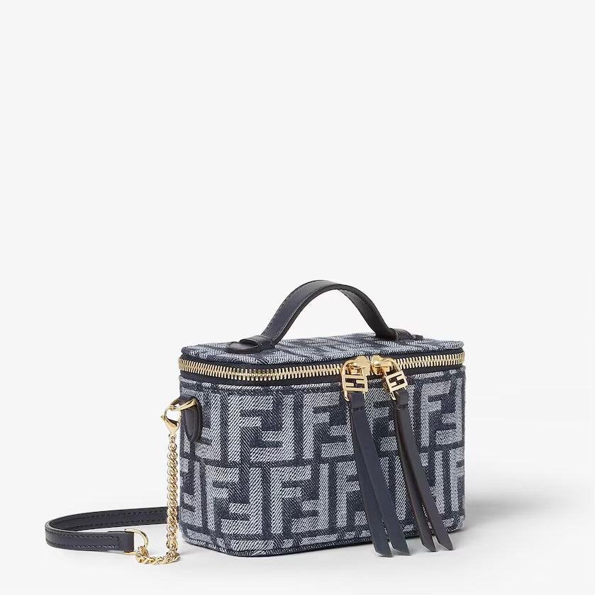 Vanity Dark blue denim-effect FF jacquard mini-bag