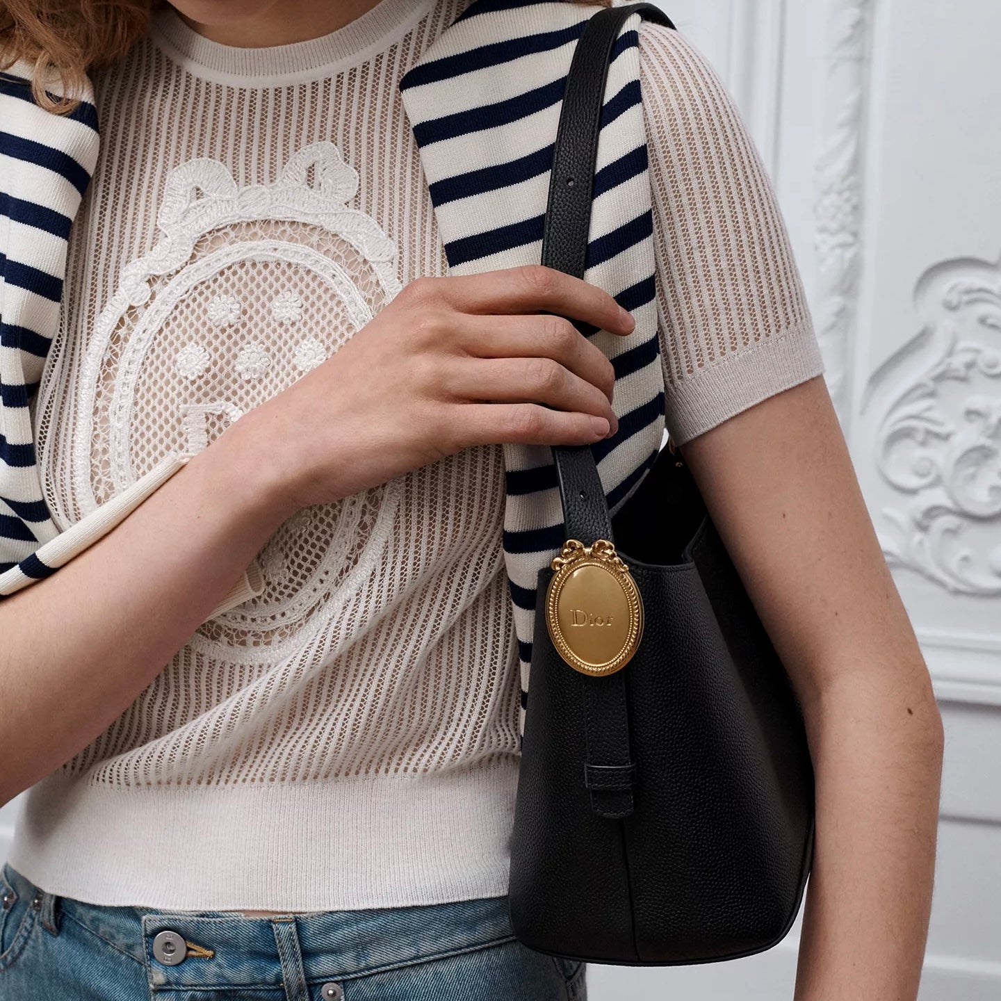 Small Dior Médaillon Bucket Bag Black