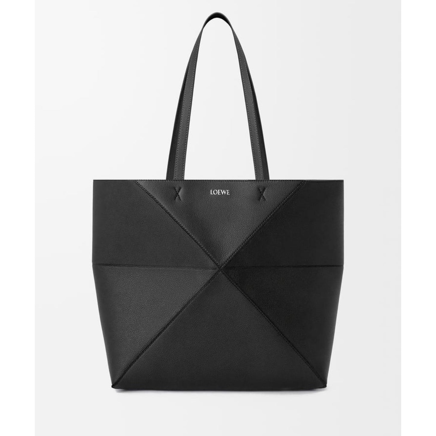 Medium horizontal Puzzle Fold tote in soft grained calfskin Black