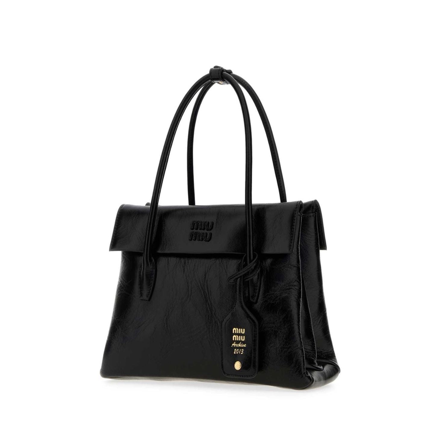 shiny leather handbag Black