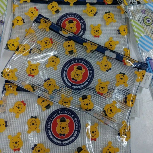 [ 任選優惠！$100/10件 ] 透明網紋 扁身筆袋 British Gentle Pooh