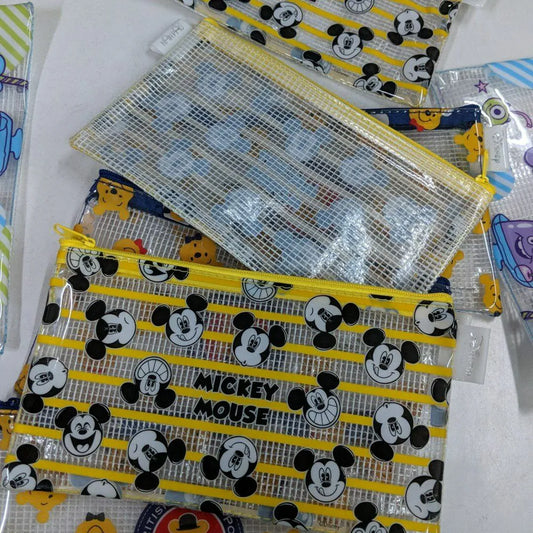 [ 任選優惠！$100/10件 ] 透明網紋 扁身筆袋 Mickey