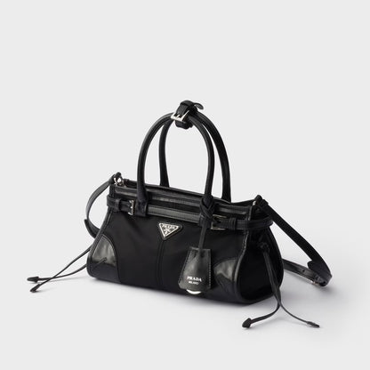 Bonnie small Re-Nylon and leather handbag Black