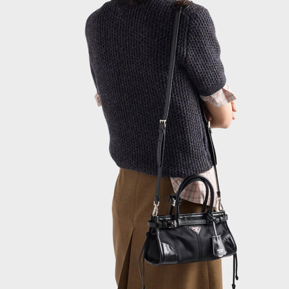 Bonnie small Re-Nylon and leather handbag Black