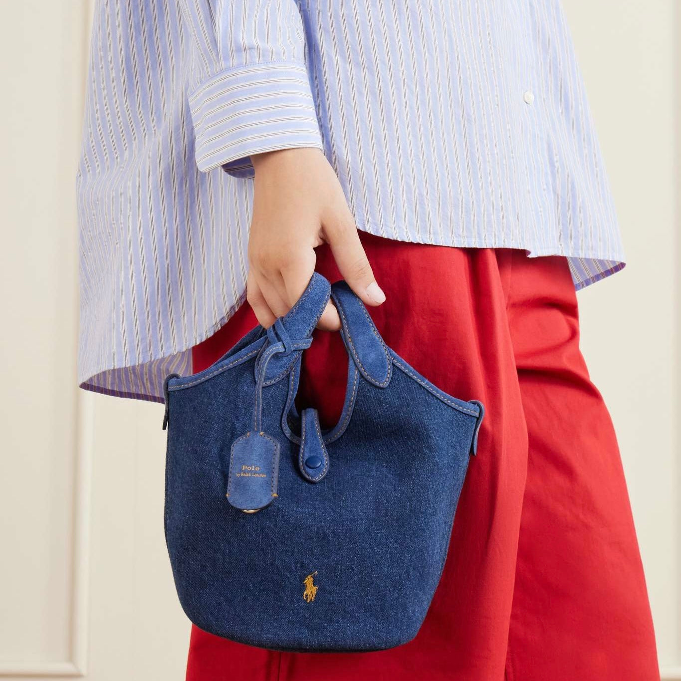 [ ‼️任揀兩件 $8XX‼️ ] Logo-embroidered suede-trimmed denim tote