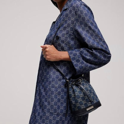 Blue Mini Bucket Bag With Plaque