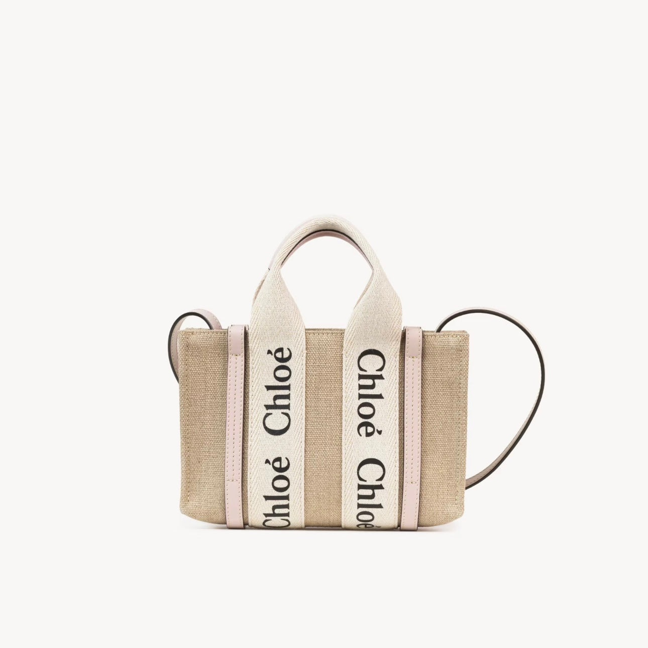 Mini Woody tote bag in linen Cement Pink