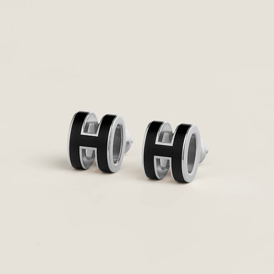 [ 第二件只需 $99 ] Mini Pop H Earrings Black Sliver