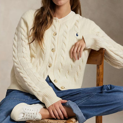 < ‼️一件包郵‼️ > Cable-Knit Cardigan Cream