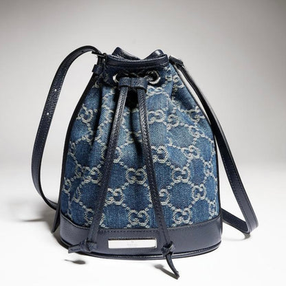 Blue Mini Bucket Bag With Plaque