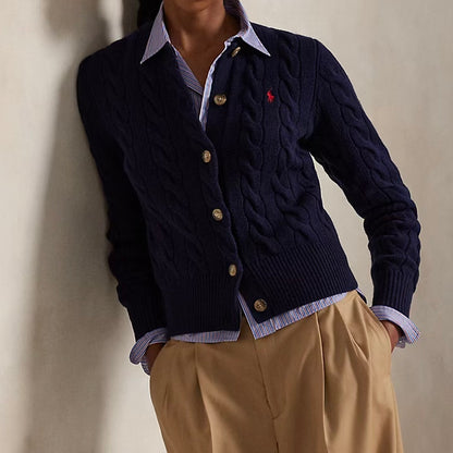 < ‼️一件包郵‼️ > Cable-Knit Cardigan Navy