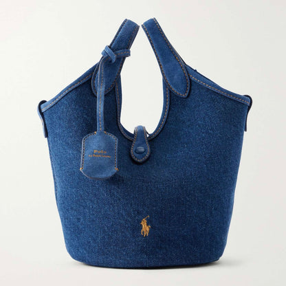 [ ‼️任揀兩件 $8XX‼️ ] Logo-embroidered suede-trimmed denim tote