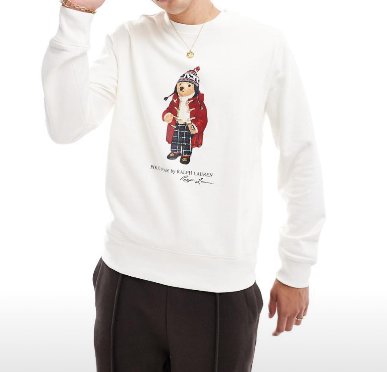 Polo RL holiday bear print fleece sweatshirt in cream | 預計12月到貨