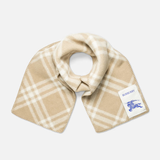Beige Check Wool Scarf